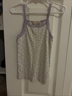 Light Purple Trim Floral Print Tank Top